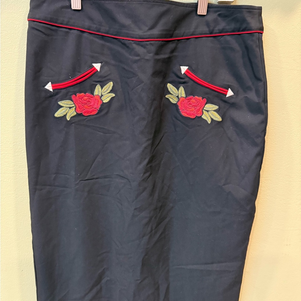 Ariat Black Rodeo Quincy Pencil Skirt with Red Floral Embroidery